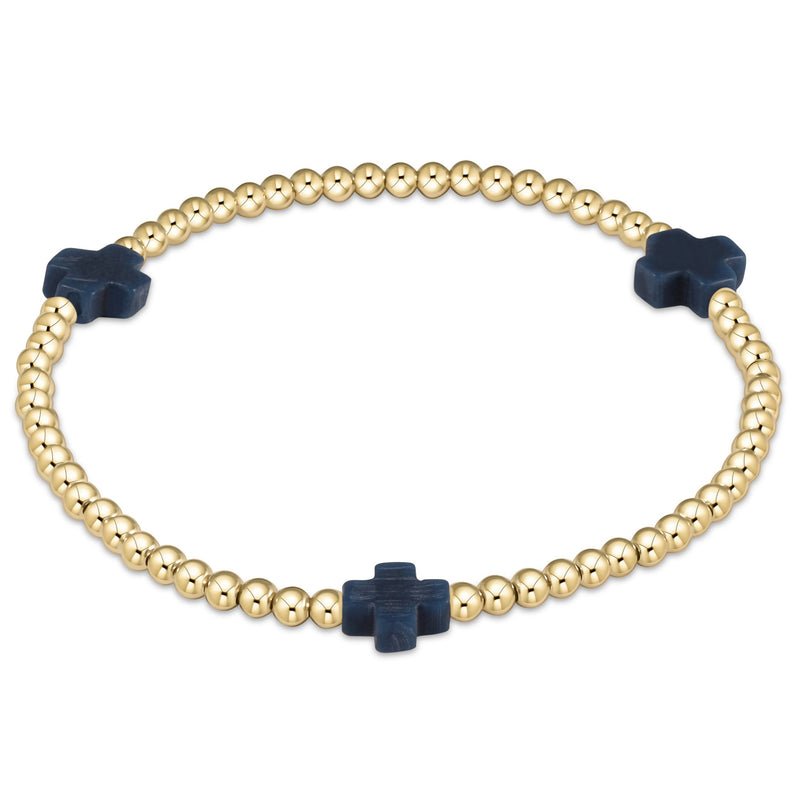 Signature Gold Pattern Cross and 3mm Beaded Bracelet
