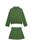 Green Fall Winter Outfit: Toronto Monochromatic Sweater and Mini Skirt