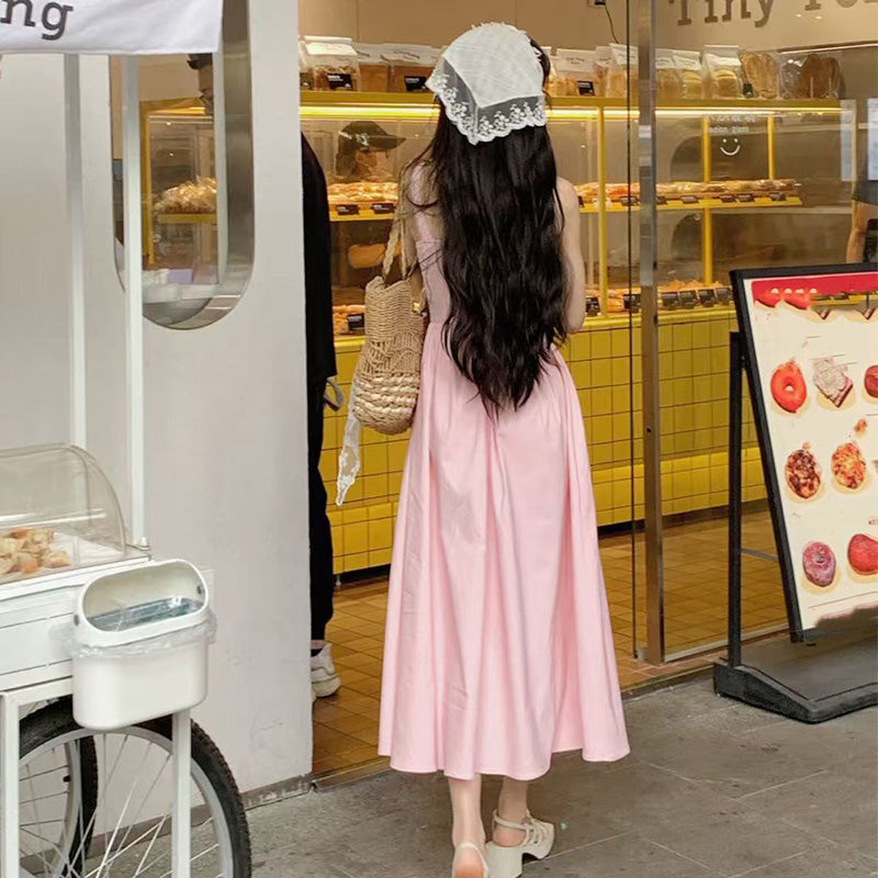 Vestido Dulce con Escote Cuadrado y Cintura Ajustada con Tirantes