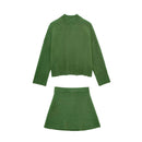 Green Fall Winter Outfit: Toronto Monochromatic Sweater and Mini Skirt