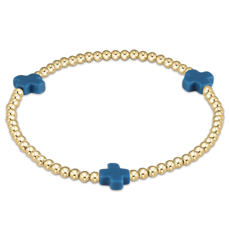 Signature Gold Pattern Cross and 3mm Beaded Bracelet