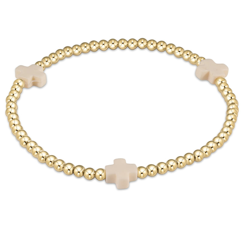 Signature Gold Pattern Cross and 3mm Beaded Bracelet