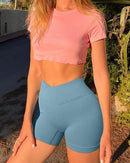 Ribbed Workout High Waisted Athletic Leggings Slim Fit Shorts