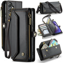 New RFID Blocking Zipper Wallet Supports Wireless Charging with Long and Short Lanyard Leather Phone Case for Samsung Galaxy A