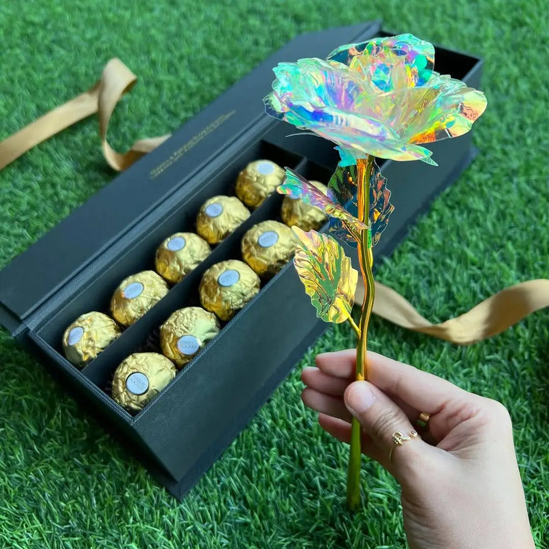 Rosa Galáxia Banhada a Ouro - Pague 1 e Leve 5 de BRINDE  - O Presente Perfeito!