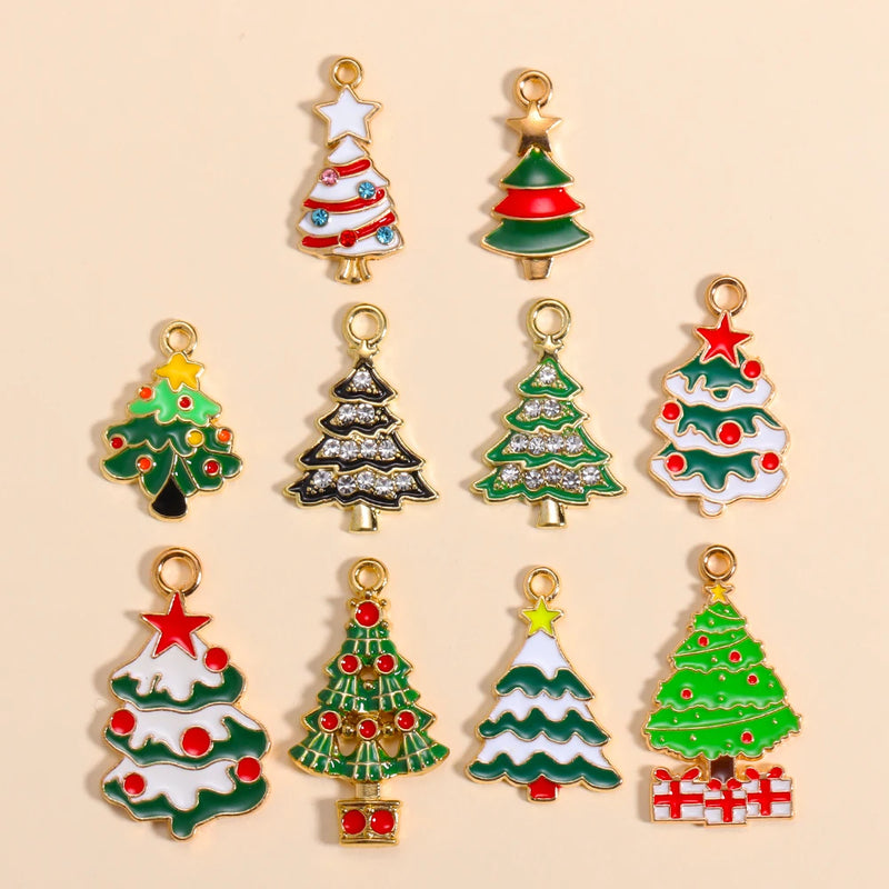 Esmalte Árvore De Natal Charme, Papai Noel, Homem De Gingerbread, Brincos De Natal, Colar Pingente, Fazer Jóias, Artesanato De Metal, 10Pcs