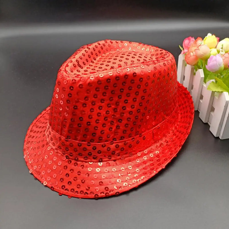 Masculino feminino jazz chapéu lantejoulas festa carnaval chapéu palco dança desempenho crianças adultos hip hop boné disco glitter traje unisex chapéus