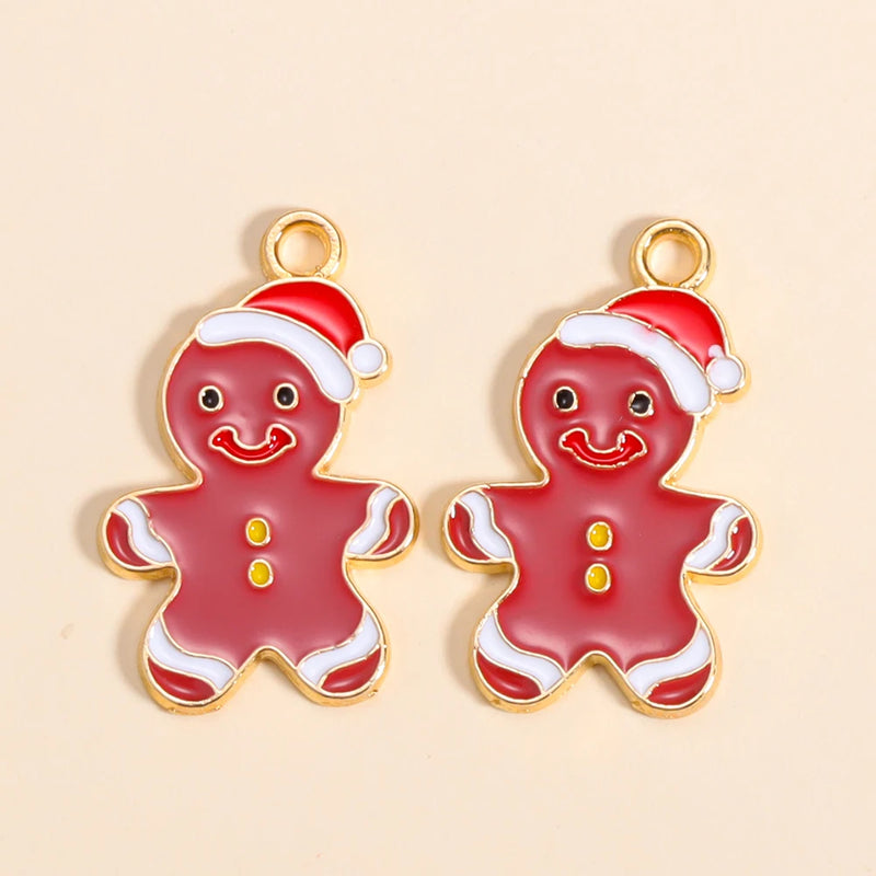 Esmalte Árvore De Natal Charme, Papai Noel, Homem De Gingerbread, Brincos De Natal, Colar Pingente, Fazer Jóias, Artesanato De Metal, 10Pcs