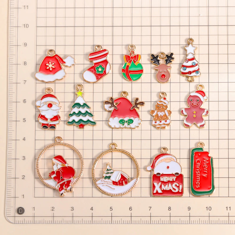 Esmalte Árvore De Natal Charme, Papai Noel, Homem De Gingerbread, Brincos De Natal, Colar Pingente, Fazer Jóias, Artesanato De Metal, 10Pcs