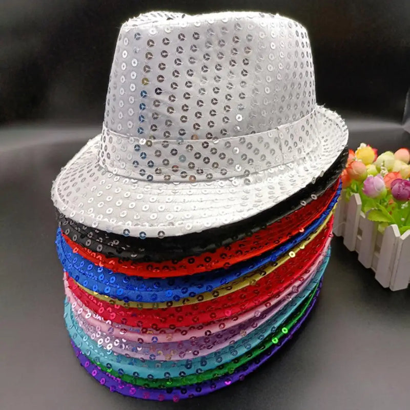 Masculino feminino jazz chapéu lantejoulas festa carnaval chapéu palco dança desempenho crianças adultos hip hop boné disco glitter traje unisex chapéus