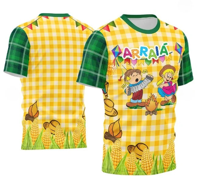 Camisa juvenil masculina e feminina de fibra de poliéster impressa em 3D Arte Vetor Camisa Festa Junina Mod-6 tops casuais com camisetas com gola redonda.