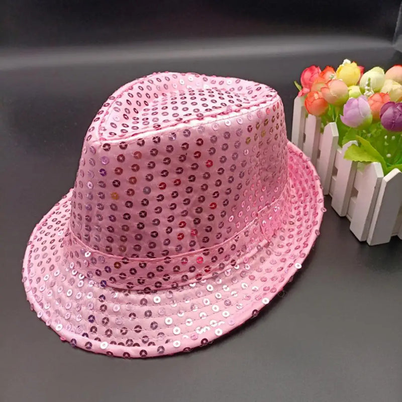 Masculino feminino jazz chapéu lantejoulas festa carnaval chapéu palco dança desempenho crianças adultos hip hop boné disco glitter traje unisex chapéus