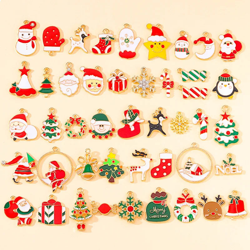 Esmalte Árvore De Natal Charme, Papai Noel, Homem De Gingerbread, Brincos De Natal, Colar Pingente, Fazer Jóias, Artesanato De Metal, 10Pcs