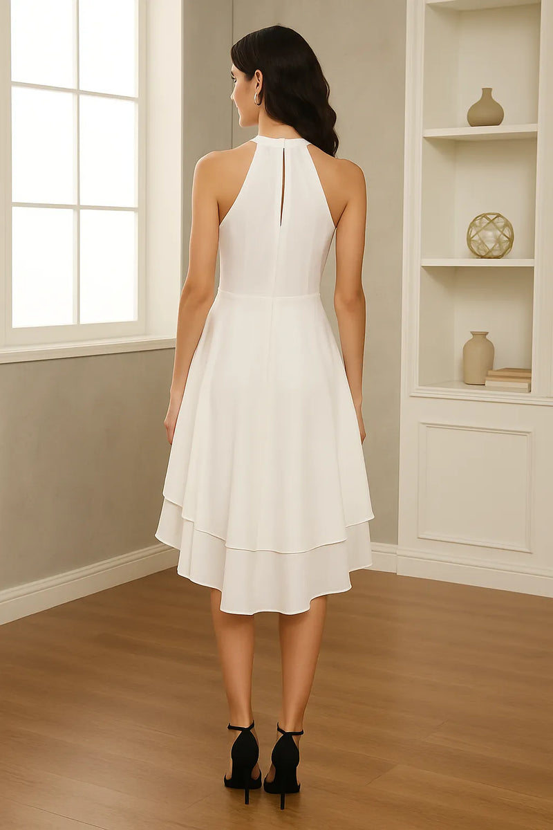 Vestido Chiffon Cintura Alta Sem Manga Branco