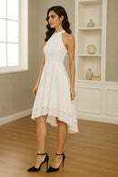 Vestido Chiffon Cintura Alta Sem Manga Branco