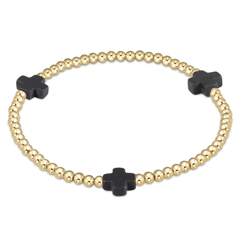 Signature Gold Pattern Cross and 3mm Beaded Bracelet