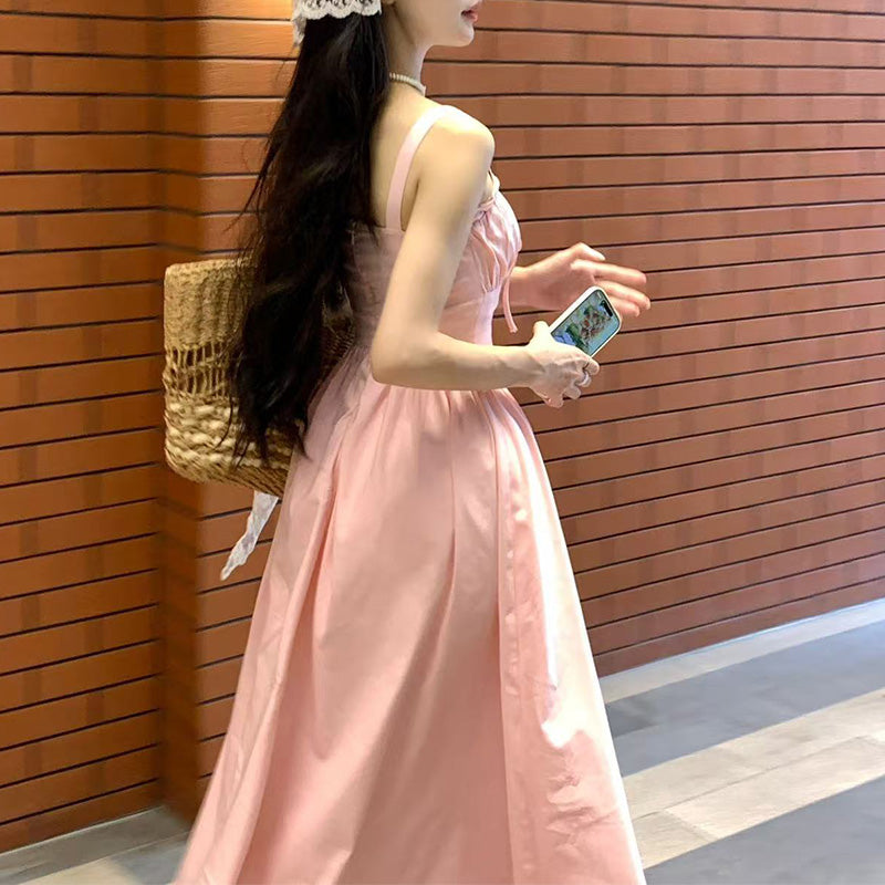 Vestido Dulce con Escote Cuadrado y Cintura Ajustada con Tirantes