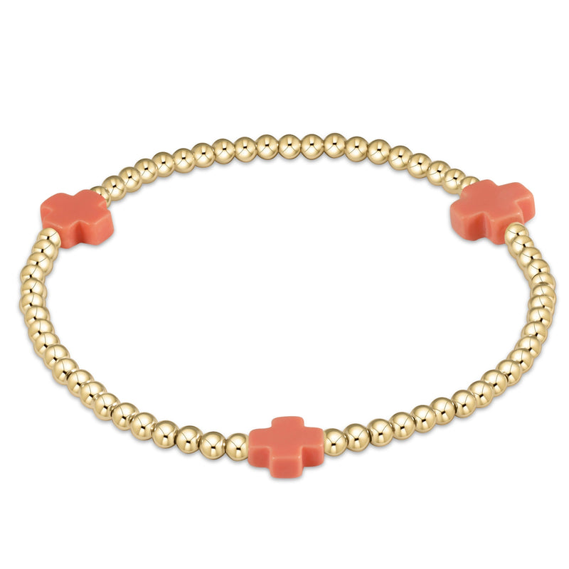 Signature Gold Pattern Cross and 3mm Beaded Bracelet