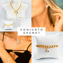 Conjunto Colar e Pulseira Grumet e Brincos de Diamante de Coração