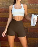 Ribbed Workout High Waisted Athletic Leggings Slim Fit Shorts