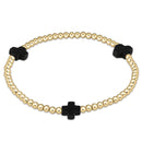 Signature Gold Pattern Cross and 3mm Beaded Bracelet
