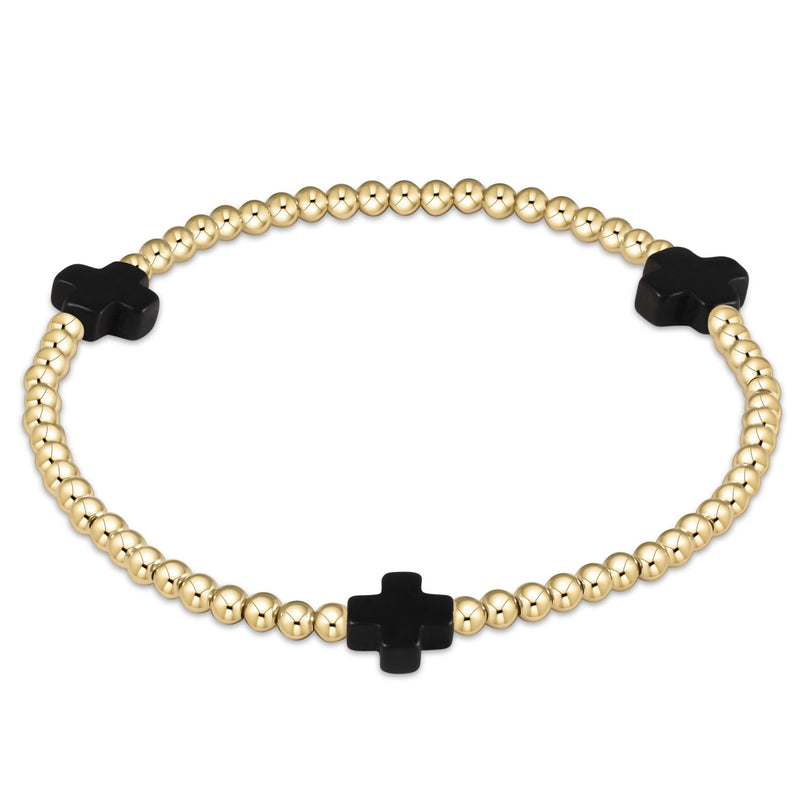 Signature Gold Pattern Cross and 3mm Beaded Bracelet