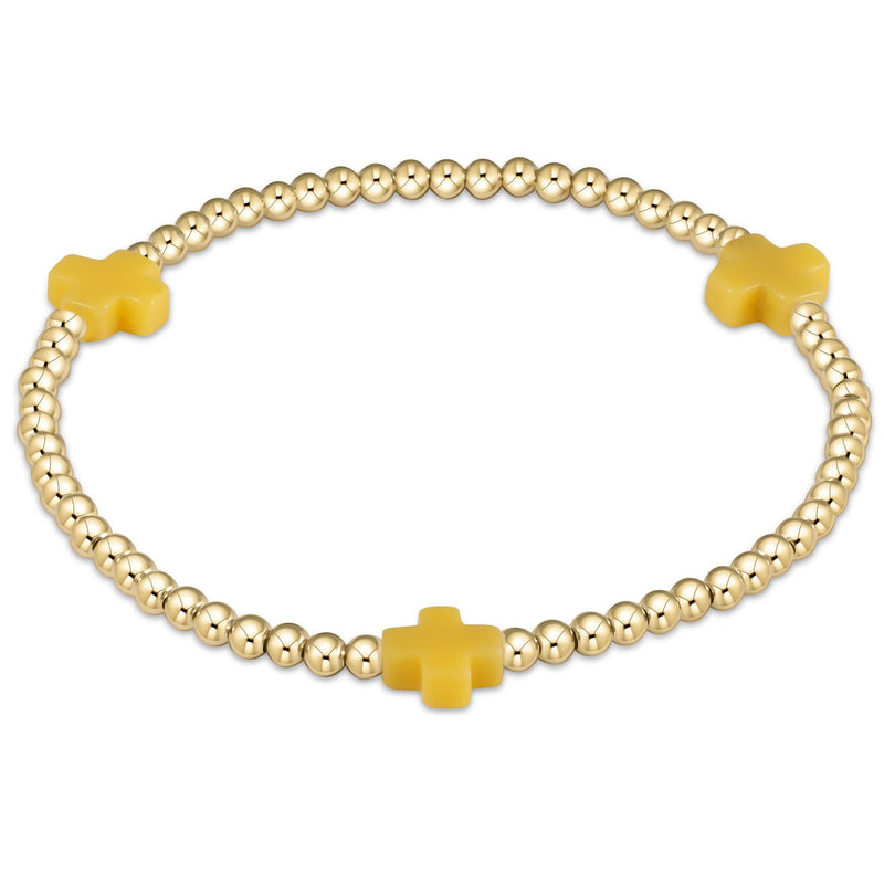 Signature Gold Pattern Cross and 3mm Beaded Bracelet