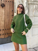 Green Fall Winter Outfit: Toronto Monochromatic Sweater and Mini Skirt