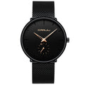 Relógio CRRJU Slim Black - Estilo Elegante com Design Ultra Fino, Movimento Quartzo