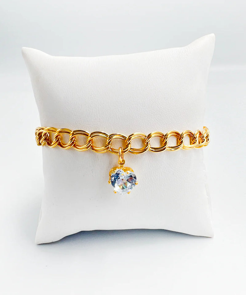 Conjunto Colar e Pulseira Grumet e Brincos de Diamante de Coração