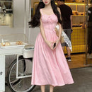 Sweet Square Neck Waist-Cinching Strap Dress