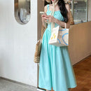 Sweet Square Neck Waist-Cinching Strap Dress